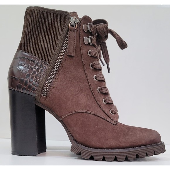 Gibson Latimer Felisa Dark Brown Cow Suede/Fabric/Leather Combat Heeled Boot 8 M - Picture 3 of 11
